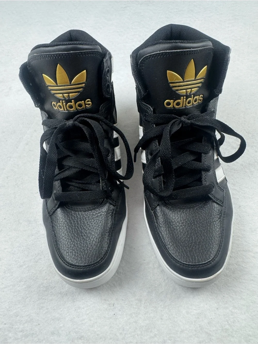 Adidas Originals Black White Gold High Top Sneakers Size 8.5 - Picture 3 of 9